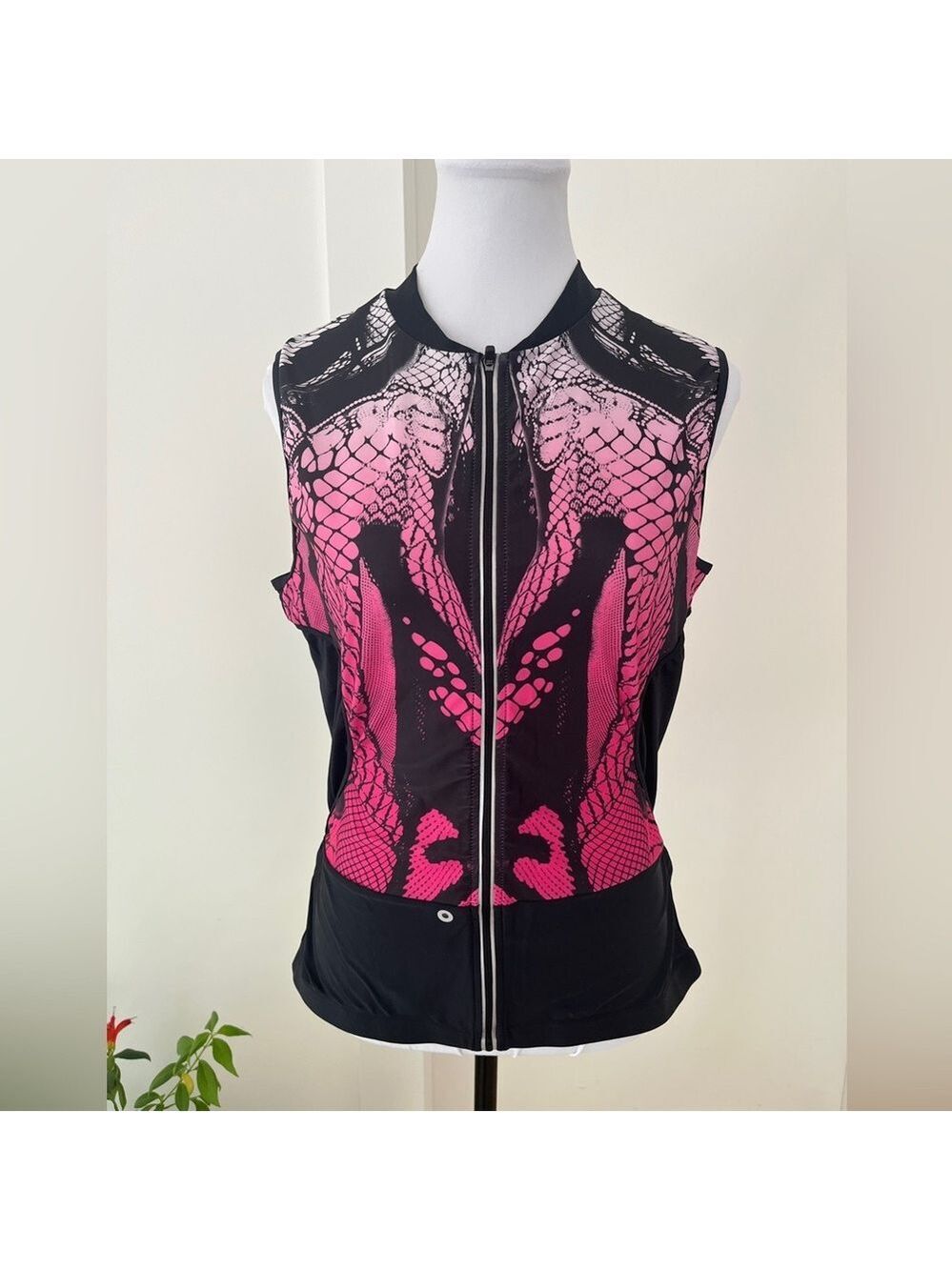 MPG Legacy Bike Cycling Jersey Pink Reptile Print Mesh Back Sleeveless Full Zip